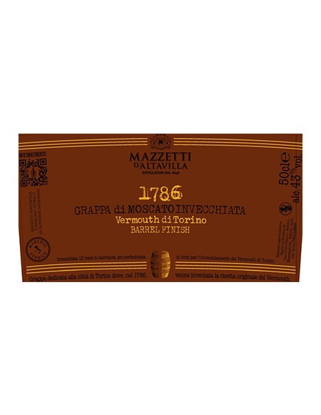 1786 Grappa di Moscato Cask Finish 50 cl Mazzetti