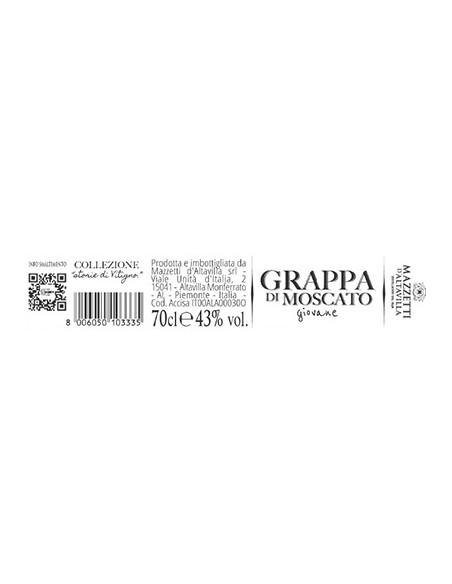 Grappa di Moscato Cylinder 70 cl Mazzetti