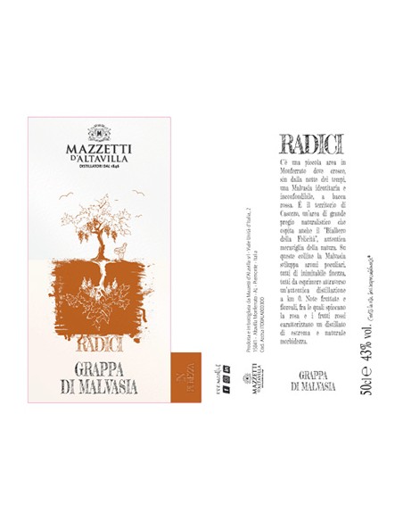 Grappa di Malvasia Cilindro 50 cl Mazzetti