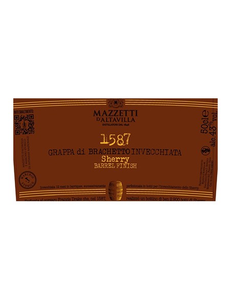 1587 Grappa di Brachetto Cask Finish 50 cl Mazzetti