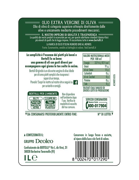 Aceite de Oliva Virgen Extra Original 1 lt Bertolli