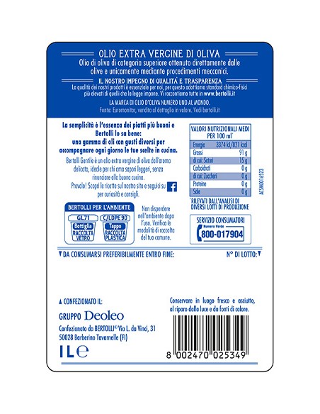 Aceite de oliva virgen extra Gentil 1 lt Bertolli