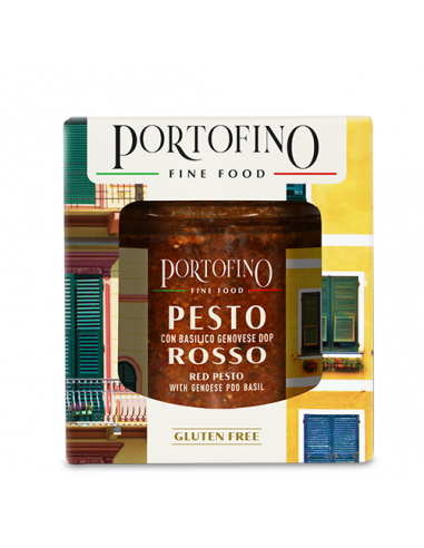 Pesto Rojo 100 gr jarrón de cristal con estuche Portofino