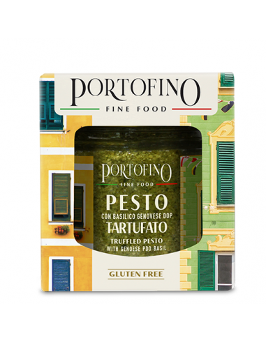 Pesto Trufado 100 gr jarrón de cristal con estuche Portofino