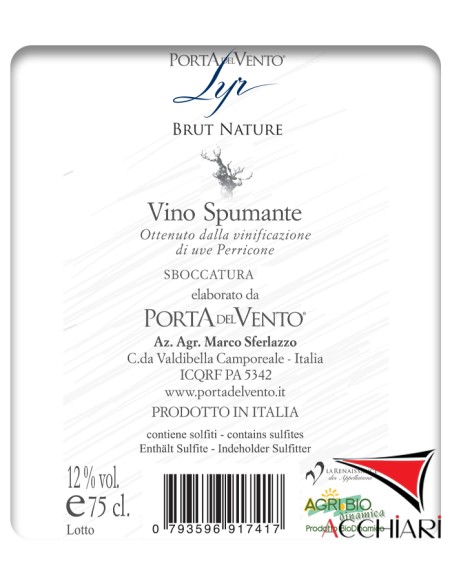 Lyr Classic method sparkling wine 75 cl Porta del Vento