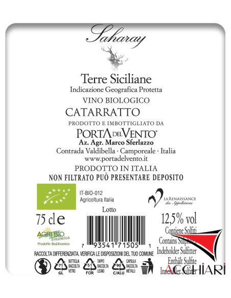 Saharay IGP Terre Siciliane Catarratto 75 cl Porta del Vento