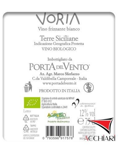 Voria Bianco IGP Terre Siciliane 75 cl Porta del Vento