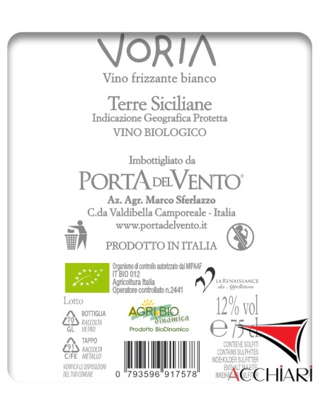 Voria espumoso sur lie blanco IGP Terre Siciliane 75 cl Porta