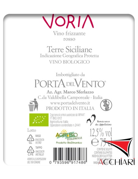 Voria espumoso sur lie rojo IGP Terre Siciliane 75 cl Porta del