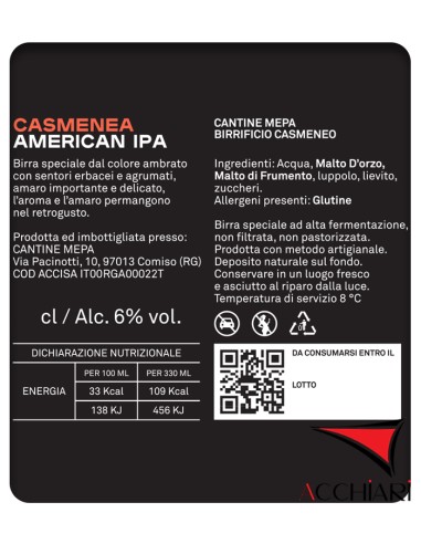 Casmenea American IPA 75 cl Confezione di 6 Bottiglie