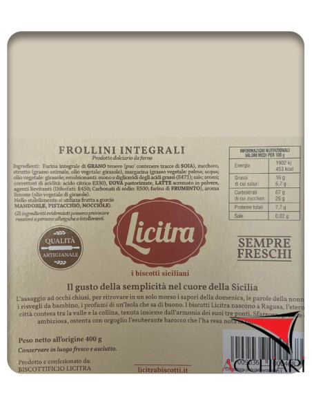 Frollini Integrali 400 gr Biscottificio Licitra