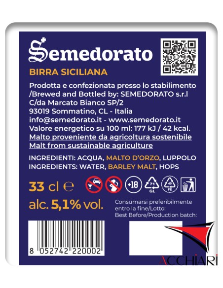 Bière artisanale Semedorato Premium Lager Carton de 33 cl de 24