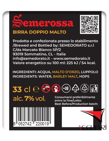 Birra Artigianale Semerossa Doppio Malto 33 cl cartone da 24