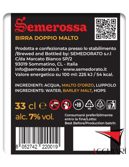 Birra Artigianale Semerossa Doppio Malto 33 cl cartone da 24