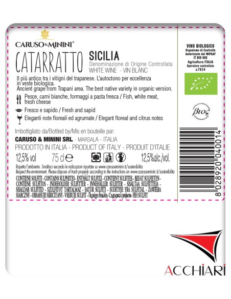 Catarratto Naturalmente Ecológico Sicilia DOC 75 cl Caruso e