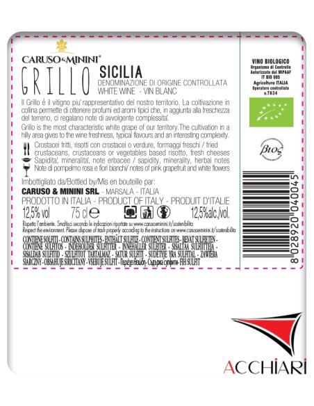 Grillo Naturally Organic DOC Sicily 75 cl Caruso e Minini