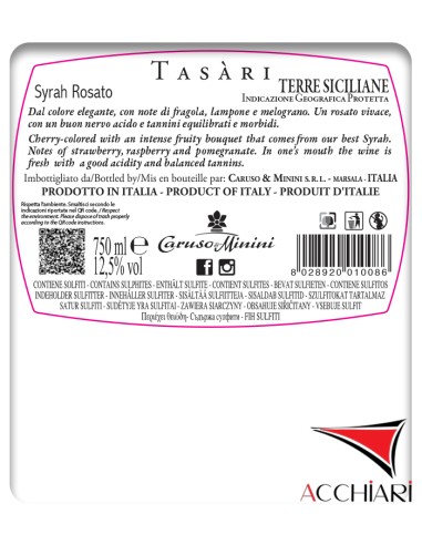 Syrah Rosato Tasàri IGP aus Sizilien, 75 cl Caruso e Minini