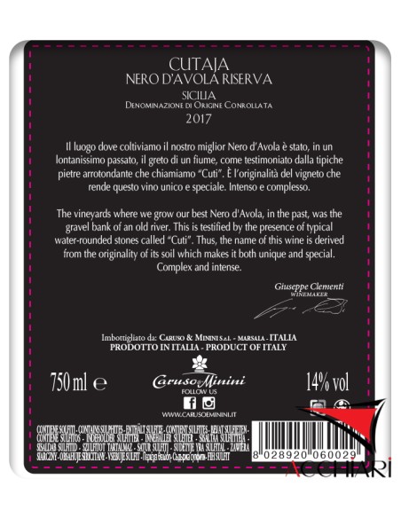 Nero d'Avola Riserva Cutaja DOC Sicile 75 cl Caruso e Minini