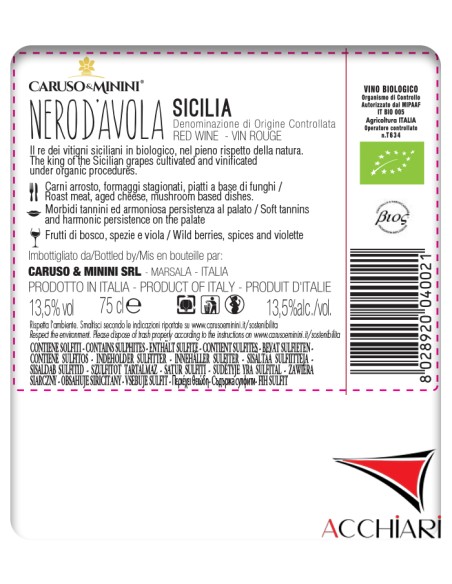 Nero d'Avola Naturally Organic Sicilia DOC 75 cl Caruso e Minini