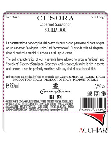 Cabernet Sauvignon Cusora DOC Sicile 75 cl Caruso e Minini