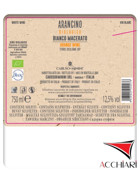 Arancino blanc macéré biologique IGP Terre Siciliane 75 cl