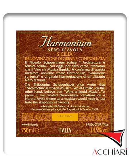 Harmonium Sicilia DOC Drei Crus Nero d'Avola 75 cl Firriato