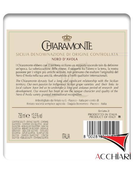 Chiaramonte DOC Sicile Nero d'Avola 75 cl Firriato