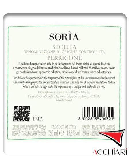 Sorìa Perricone IGT Terres siciliennes 75 cl Firriato