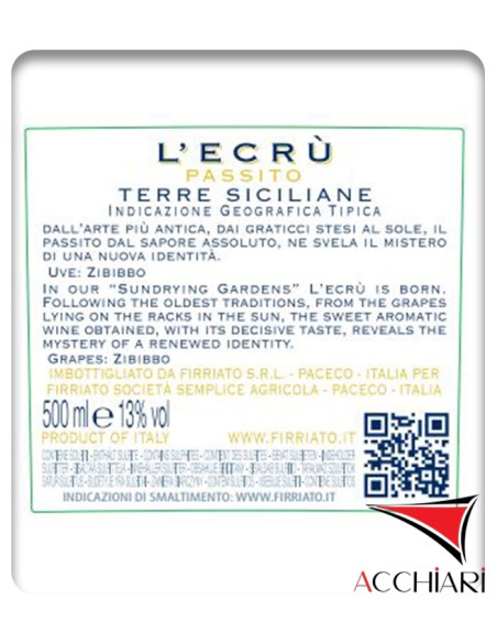 L'Ecrù Passito IGT Terre Siciliane Zibibbo 50 cl Firriato