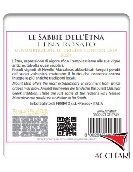 Le Sabbie dell’Etna Rosato Etna DOC Nerello Mascalese 75 cl