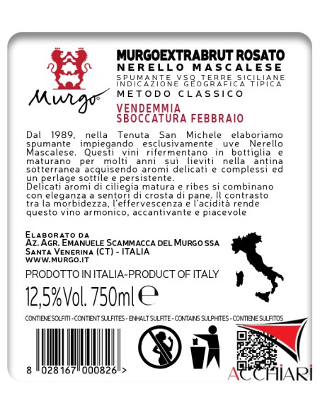 Etna Extra Brut Rosè Metodo Classico 75 cl Murgo