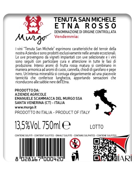 Etna Rosso DOC Tenuta San Michele 75 cl Murgo