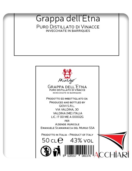 Grappa del Etna Tenuta San Michele 50 cl Murgo