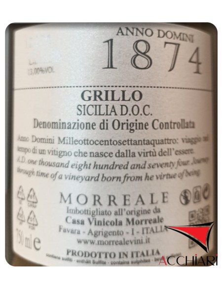 1874 Anno Domini Grillo DOC Sicile 75 cl Casa Vinicola Morreale