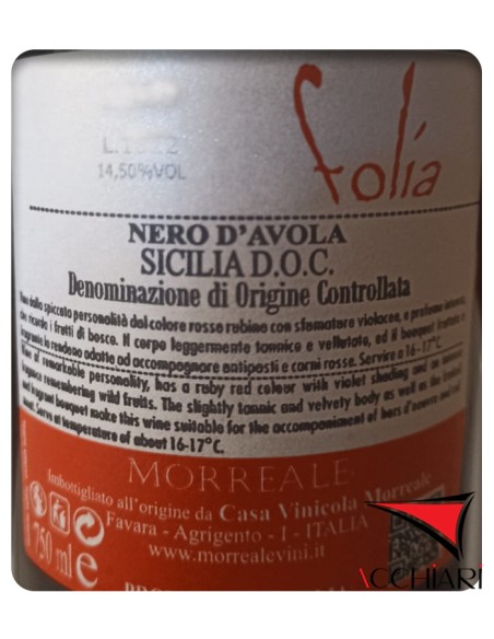 Folia Nero d'Avola DOC Sicile 75 cl Casa Vinicola Morreale