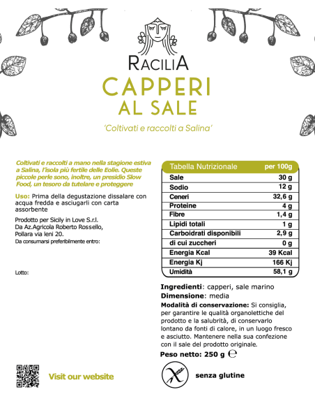 Capperi di Salina al sale DOP Racilia