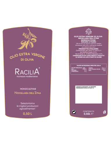 Huile monocultivar EVO Nocellara dell'Etna 50 cl Racilia