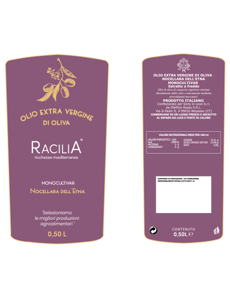 Huile monocultivar EVO Nocellara dell'Etna 50 cl Racilia