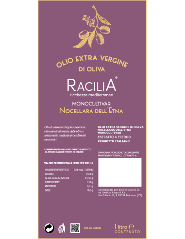 Olio Evo Monocultivar Nocellara dell'Etna 1 lt Racilia