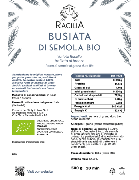 Busiata de semoule biologique Russello Racilia