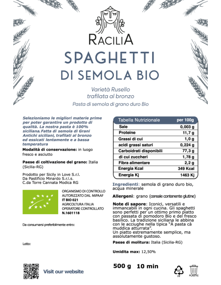 Russello organic semolina spaghetti Racilia