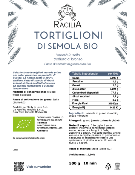 Tortiglioni à la semoule biologique Russello Racilia