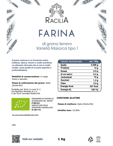 Organic Mallorca type 1 soft wheat flour Racilia