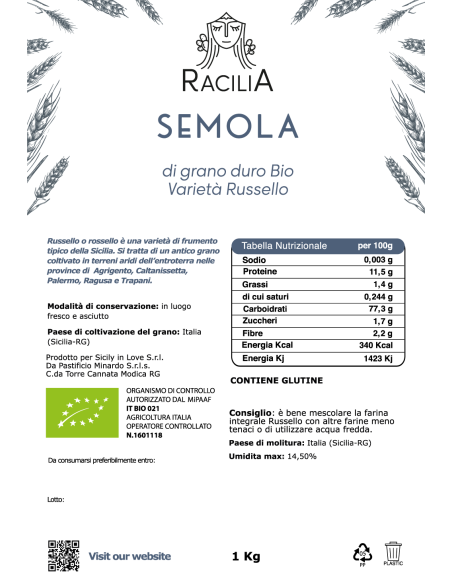 Farina di semola di grano duro Bio Russello 1 kg Racilia