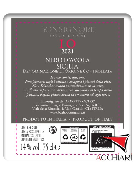 IO Nero d'Avola 75 cl Bonsignore