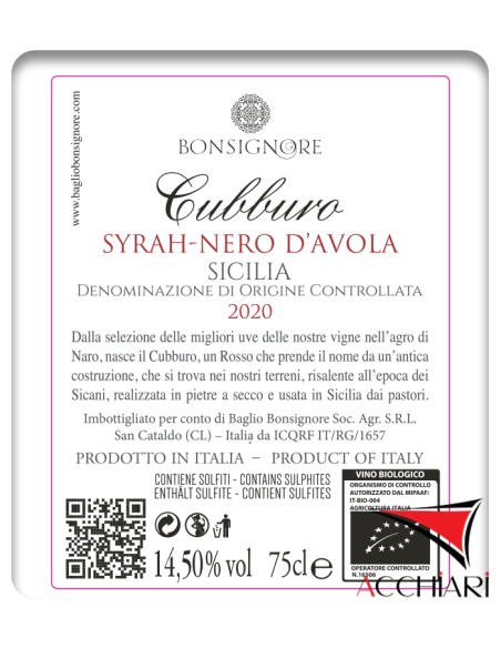 CUBBÙRO Nero d'Avola und Syrah 75 cl Bonsignore