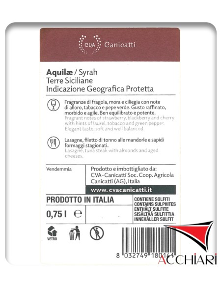 Aquilae Syrah Terre Siciliane PGI 75 cl CVA