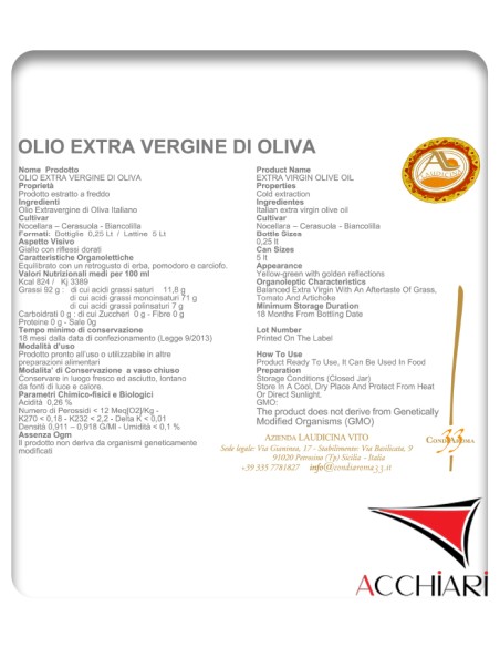 Olio Tre cultivar 33 25 cl Condiaroma 33