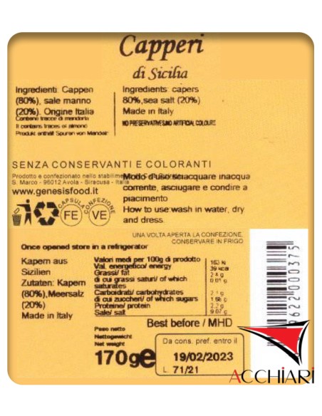 Sicilian capers 170 gr Genesis