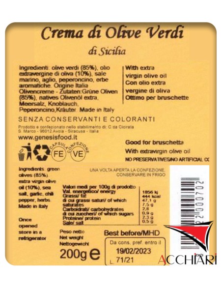 Crème d'Olives Vertes 200 gr Genesis